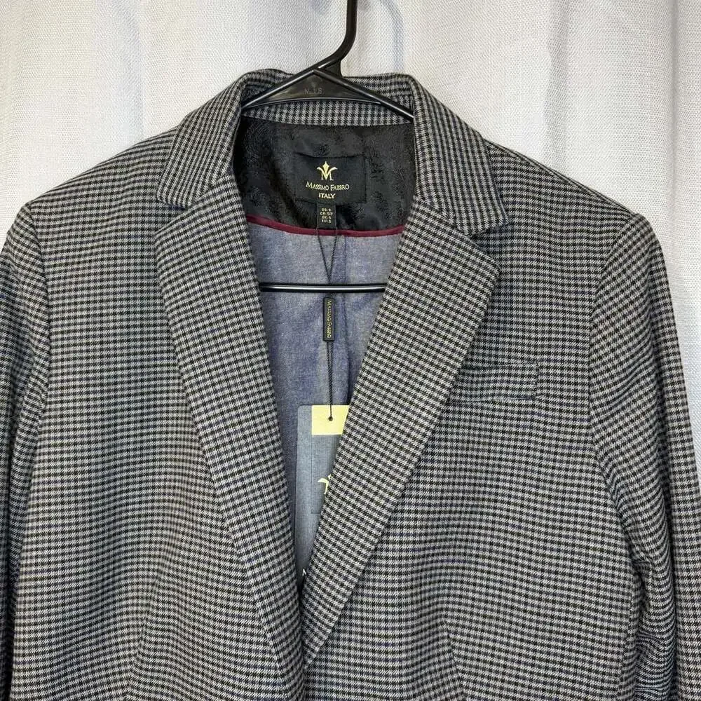 Massimo Fabbro Houndstooth Blazer Size S Gray Check Jacket Elbow Patches